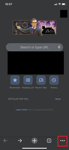 Three-dot menu in bottom right highlighted in Google Chrome for iOS